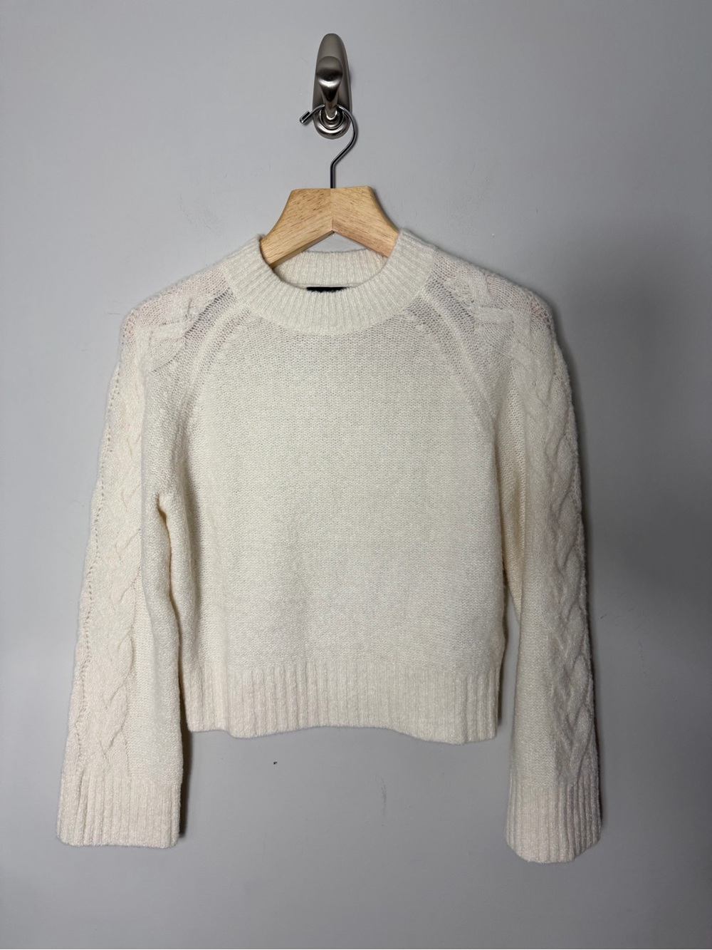 J. Crew Cashmere crewneck bouclé cable-sleeve sweater Size XS Ivory *F - Picture 5 of 12